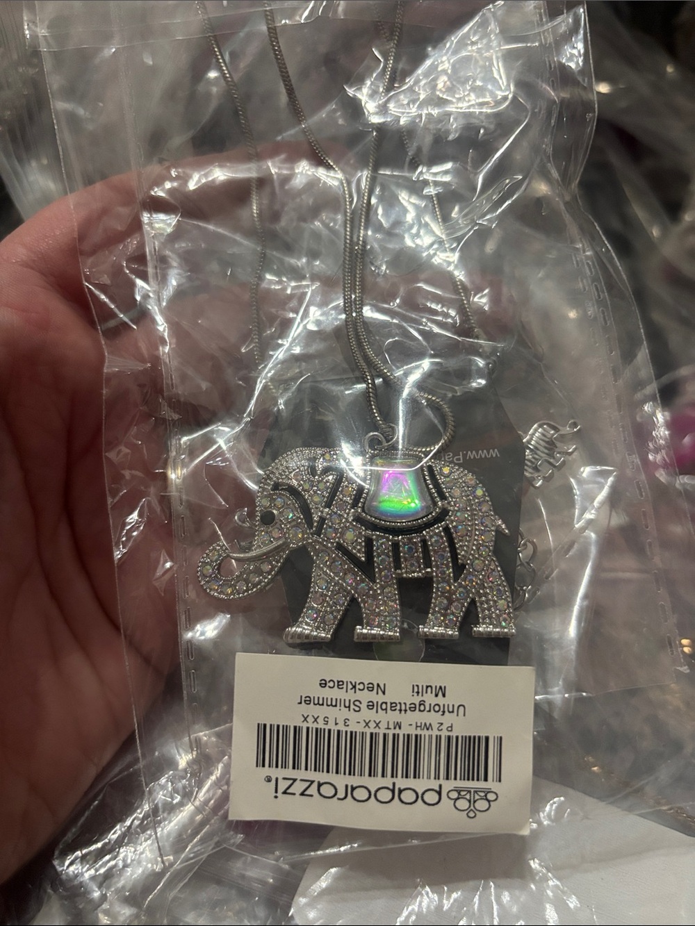 Silver Elephant Pendant Necklace with Multicolor Accent